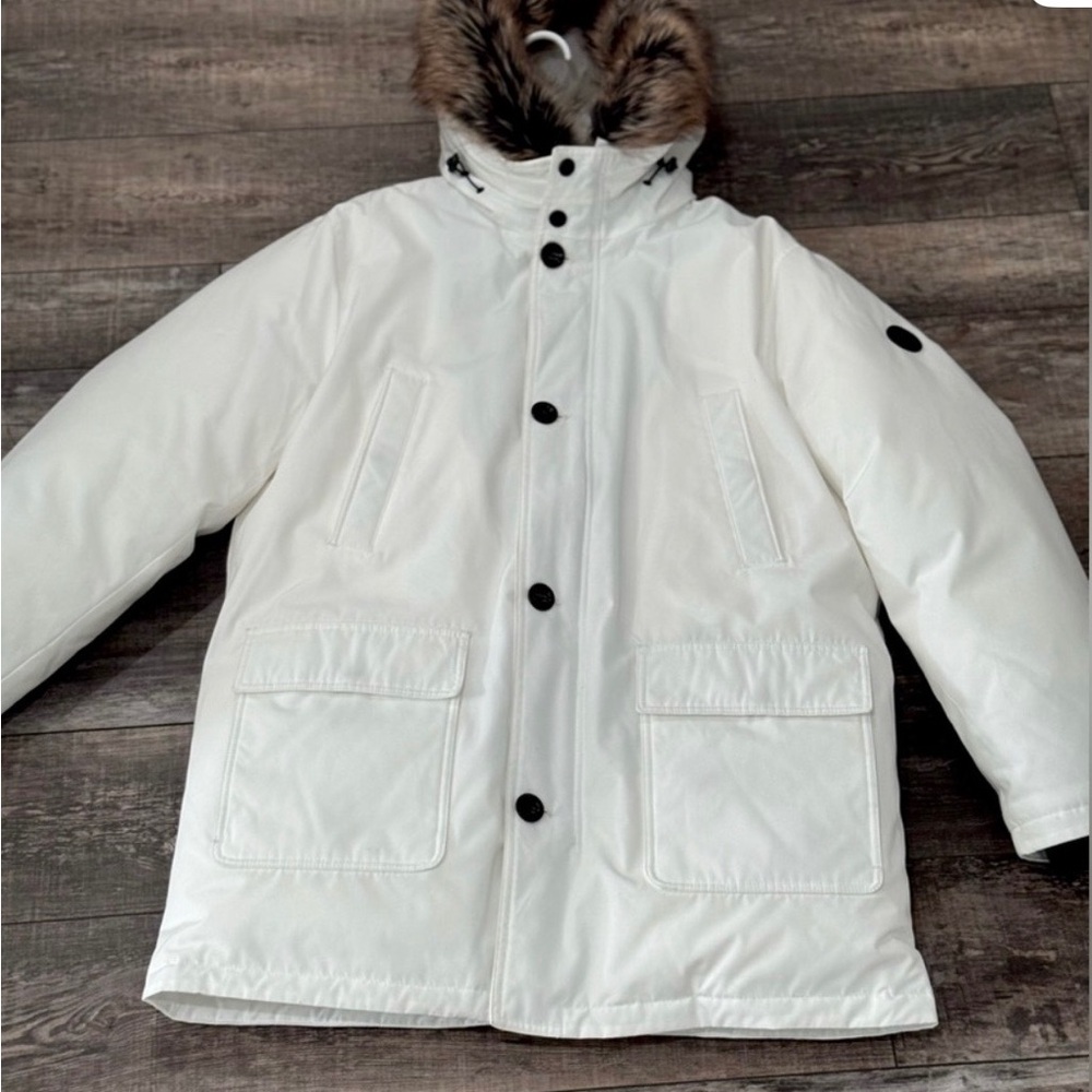 Michael Kors White Winter Jacket with Faux Fur Hood